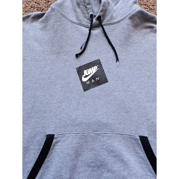 NIKE AIR Jordan Hoodie Adult Men's Large Gray Sweater Logo Graphic Sweatshirt - Picture 2 of 9